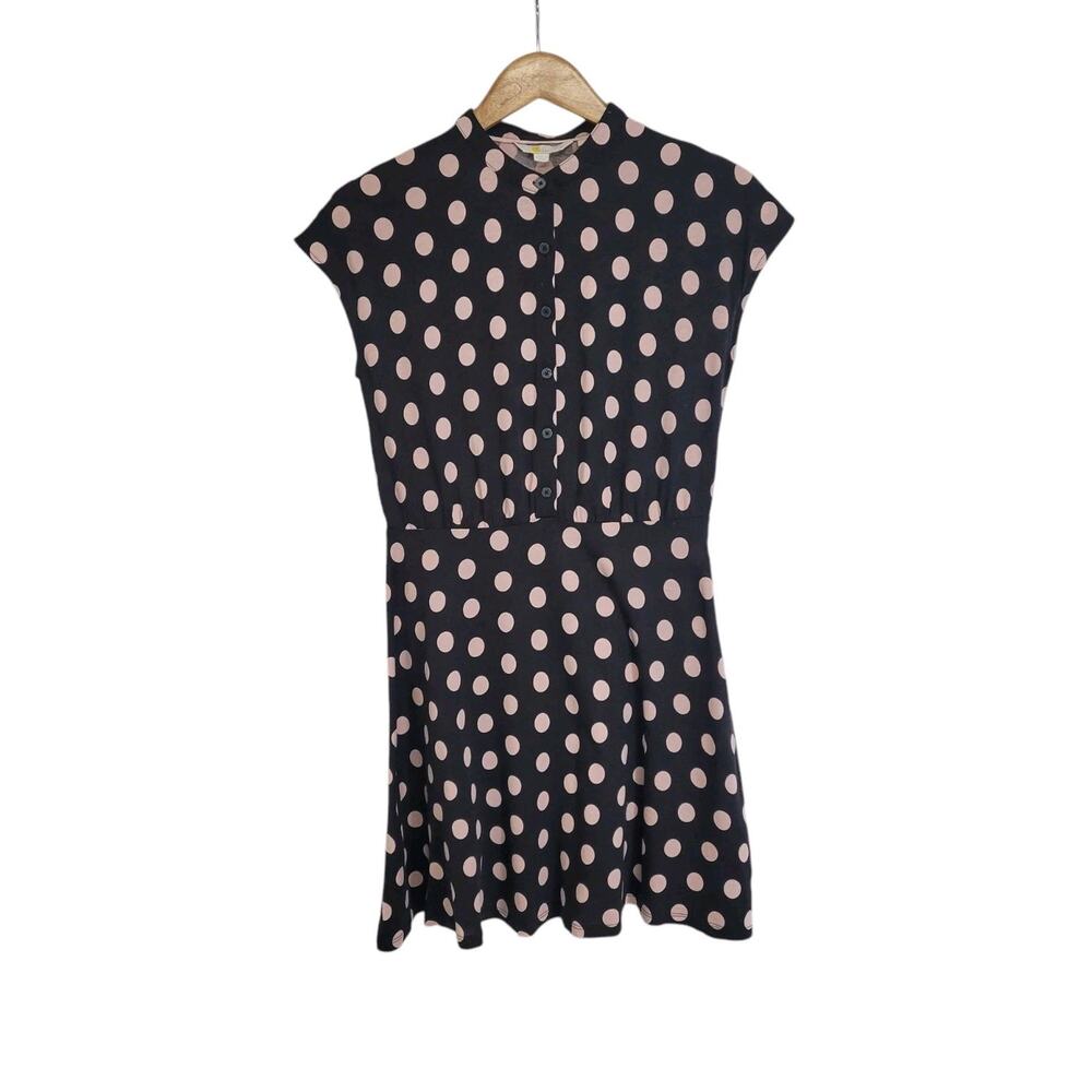 Boden Flippy Jersey Black Pink Polka Dot Cotton Modal Short Sleeve Dress Size 6P